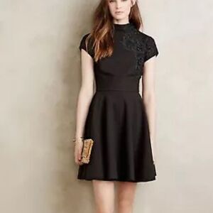 Plenty by Tracy Reese Black Appliqué Fit and Flare Dress size 4